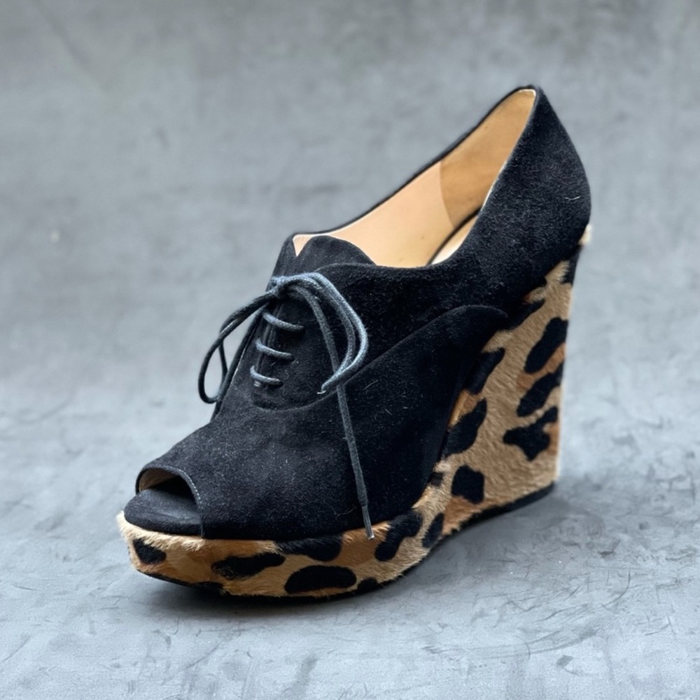 Prada Black and Tan Wedge Shoes